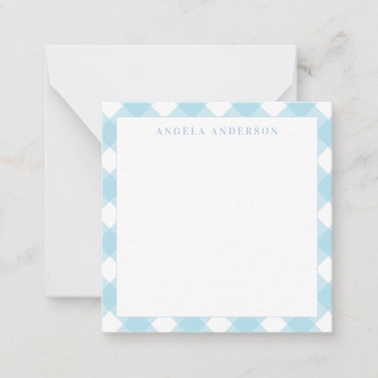 Moderne Schicke Pastell Hellblau Gingham Karo Kari Mitteilungskarte (Vorderseite)