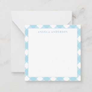 Moderne Schicke Pastell Hellblau Gingham Karo Kari Mitteilungskarte