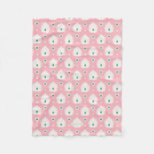 Moderne, schicke Pastellrosa-grüne Ikat-Muster Fleecedecke