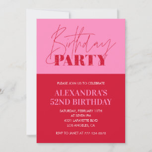 Moderne schicke pinke Typografie 52. Geburtstagsfe Einladung