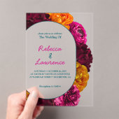 Moderne, schicke, rosa, grüne, gelbe Blumenhochzei Acryleinladungen (Insitu (Handheld))