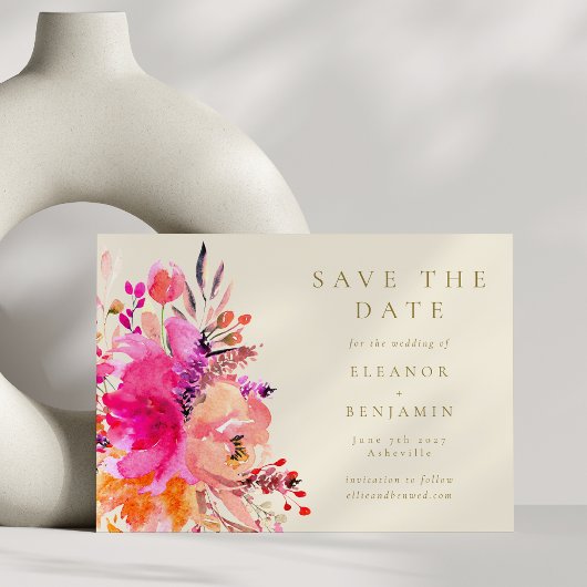 Moderne, schicke Rosa Wasserfarbenflora Elegante H Save The Date