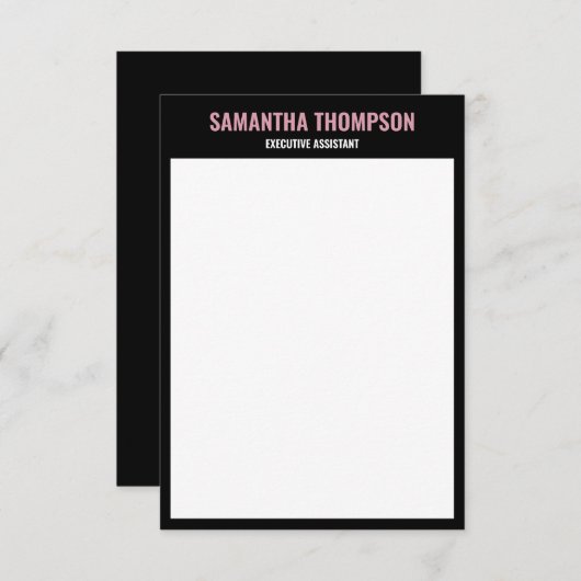 Moderne, schicke, rosa, weiße und schwarze Note Ca Dankeskarte (Vorne/Hinten)