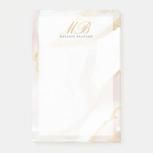 Moderne schicke Rose Gold Blush Pink Marmor Monogr Post-it Klebezettel