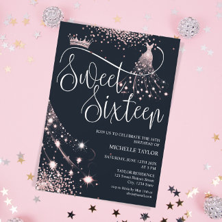 Moderne schicke Rose Gold Glitzer Sweet 16 Einladung