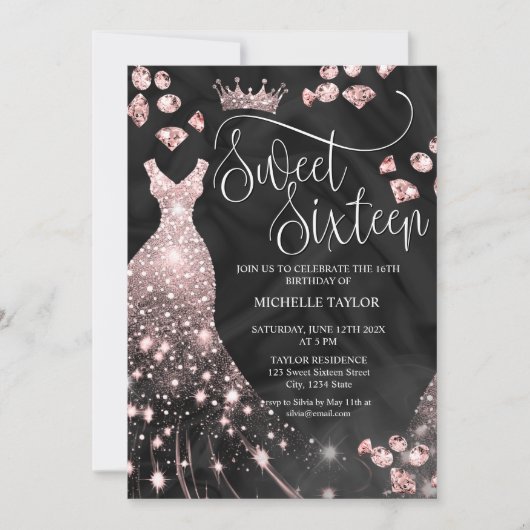 Moderne schicke Rose Gold Glitzer Sweet 16 Einladung (Vorderseite)