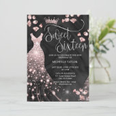 Moderne schicke Rose Gold Glitzer Sweet 16 Einladung (Stehend Vorderseite)
