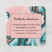 Moderne schicke Rose Gold Rosa Aquamariner Glitzer Quadratische Visitenkarte (Rückseite)