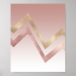 Moderne schicke Rose Gold Rosa Zickzack Farbe Poster