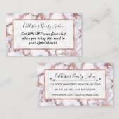 Moderne schicke Rose Gold Weißes Marmorsteinmuster Rabattkarte (Vorne/Hinten)