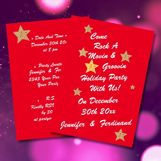 Moderne, schicke Rot-, Weiß- und Goldstars Groovy Einladung