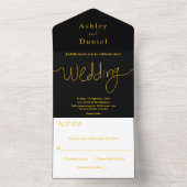 Moderne schicke Schwarz-Gold-Minimal-Hochzeit All In One Einladung (Innen Boden)