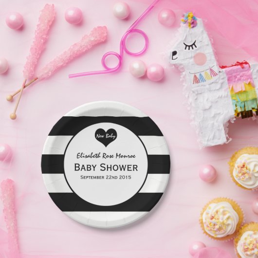 Moderne schicke Schwarz & Weiß Babydusche Pappteller (Party)