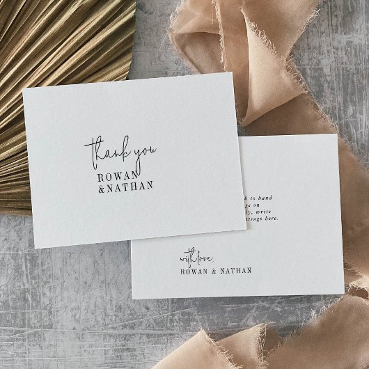 Moderne, schicke Schwarz-Weiß-Flach-Hochzeit Dankeskarte