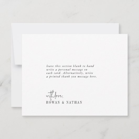 Moderne, schicke Schwarz-Weiß-Flach-Hochzeit Dankeskarte (Rückseite)