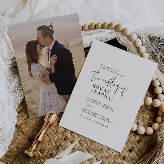 Moderne, schicke Schwarz-Weiß-Foto Back Wedding Einladung