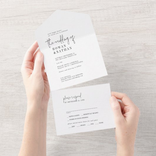 Moderne, schicke Schwarz-Weiß-Hochzeit All In One Einladung (Abreißen)