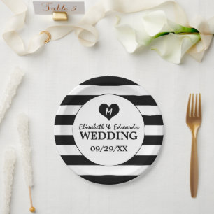 Moderne, schicke Schwarz-Weiß-Hochzeit Pappteller