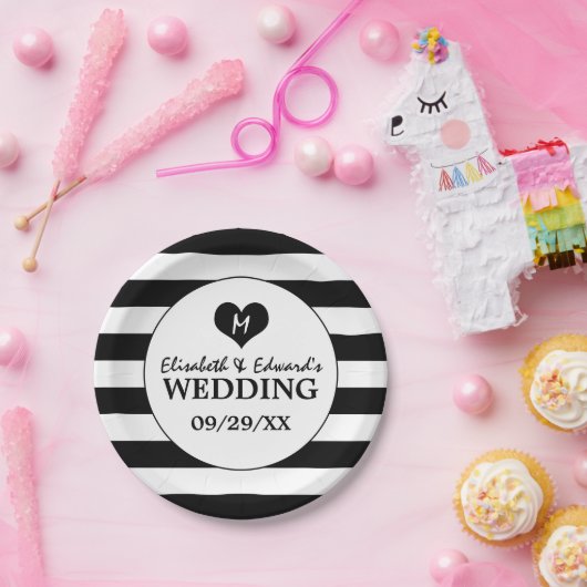 Moderne, schicke Schwarz-Weiß-Hochzeit Pappteller (Party)