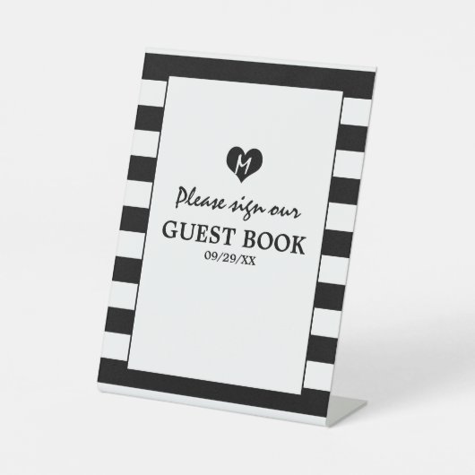 Moderne, schicke Schwarz-Weiß-Hochzeit Sockelschild (Vorderseite)