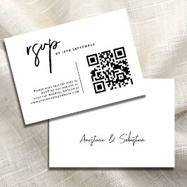 Moderne schicke Schwarz-Weiß-QR-Code Hochzeit RSVP Karte