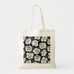 Moderne Schicke Schwarz-Weiß-Rosenblumenmuster Tragetasche