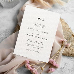 Moderne schicke Schwarz-Weiß-Textur Monogram Weddi Einladung