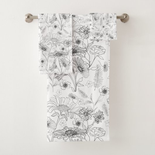 Moderne, schicke Schwarz-weiße Blume Badhandtuch Set (Insitu)