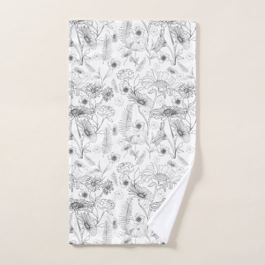 Moderne, schicke Schwarz-weiße Blume Badhandtuch Set (Handtuch)