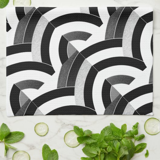 Moderne, schicke, schwarz-weiße Chevronen Geschirrtuch (Gefaltet)