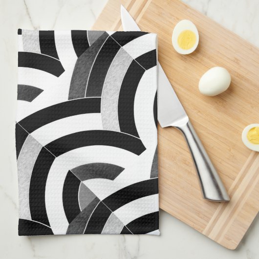Moderne, schicke, schwarz-weiße Chevronen Geschirrtuch (Viertel Falte)
