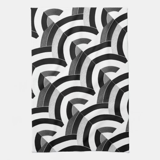 Moderne, schicke, schwarz-weiße Chevronen Geschirrtuch (Vertikal)