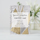 Moderne, schicke Schwarz-weiße Imitat, geometrisch Einladung (Stehend Vorderseite)