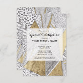 Moderne, schicke Schwarz-weiße Imitat, geometrisch Einladung (Vorne/Hinten)