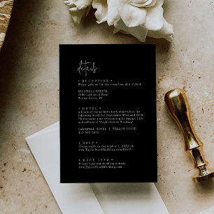 Moderne schicke schwarze Hochzeitdetails Begleitkarte