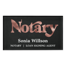 Moderne schicke schwarze Rose Notary Public Loan S Namenschild