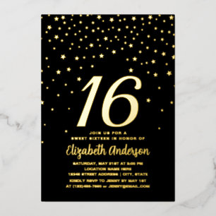 Moderne Schicke schwarze und goldene Sterne Sweet Folieneinladung