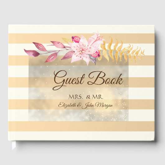 Moderne, schicke Stripte Blume Hochzeit Gästebuch (Vorderseite)