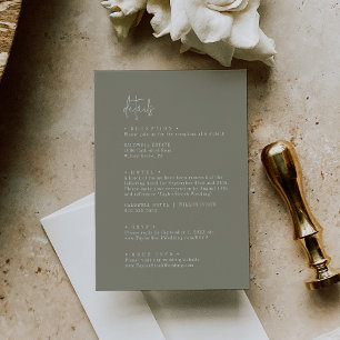 Moderne schicke Szene Grüne Hochzeit Details Begleitkarte