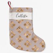 Moderne schicke Taupe Gold Sequin Geometrische Qua Kleiner Weihnachtsstrumpf (Vorderseite)