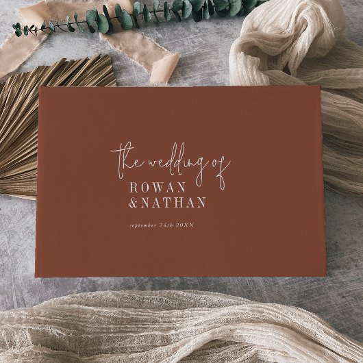 Moderne schicke Terracotta Rost Wedding Gästebuch