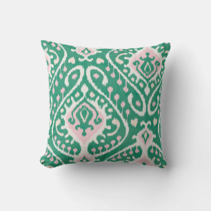 Moderne, schicke, texturierte rosa-grüne Ikat-Kiss Kissen
