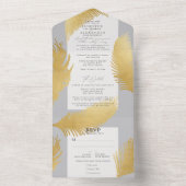 Moderne schicke Tropical Gold Palm Light Gray Wedd All In One Einladung (Innen)
