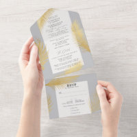 Moderne schicke Tropical Gold Palm Light Gray Wedd