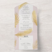 Moderne schicke Tropical Gold Palm Soft Pink Weddi All In One Einladung (Innen)