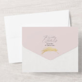 Moderne schicke Tropical Gold Palm Soft Pink Weddi All In One Einladung (Rückseite)