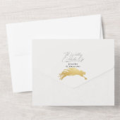 Moderne schicke tropische Goldpalme von der weißen All In One Einladung (Rückseite)