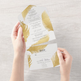 Moderne schicke tropische Goldpalme von der weißen All In One Einladung