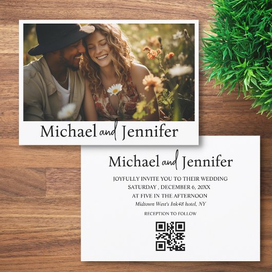 Moderne schicke Typografie qr Code Hochzeit Foto Einladung