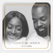 Moderne schicke Ultra Minimal Gold Frame Foto Hoch Quadratischer Aufkleber (Vorderseite)